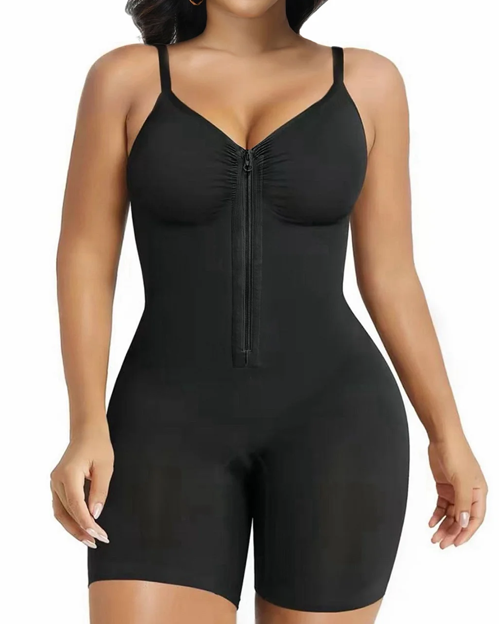 Women's High Elastic Zipper Adjustable Straps Breathable Mesh Design Tummy Control Body Shaper