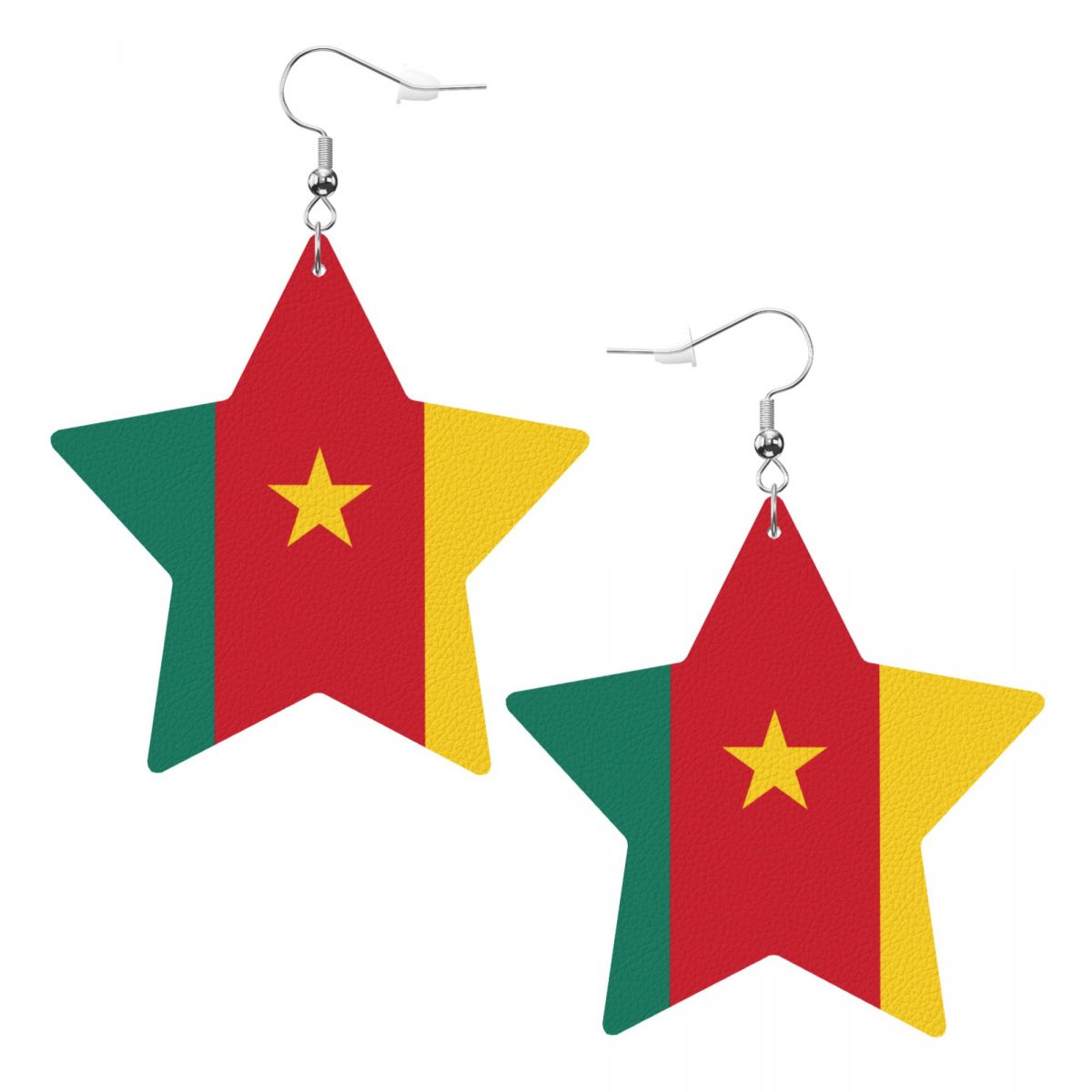 Cameroon Flag Star Leather Patriotic Earrings