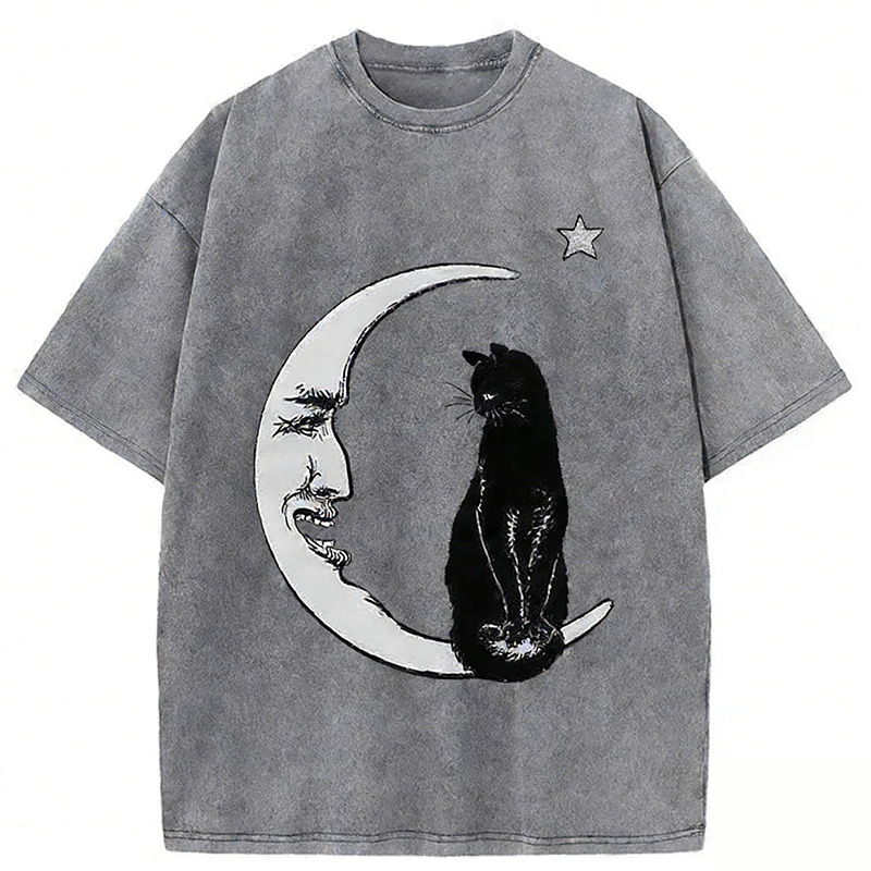 Moon And Cat Washed T-shirt artswardrobe