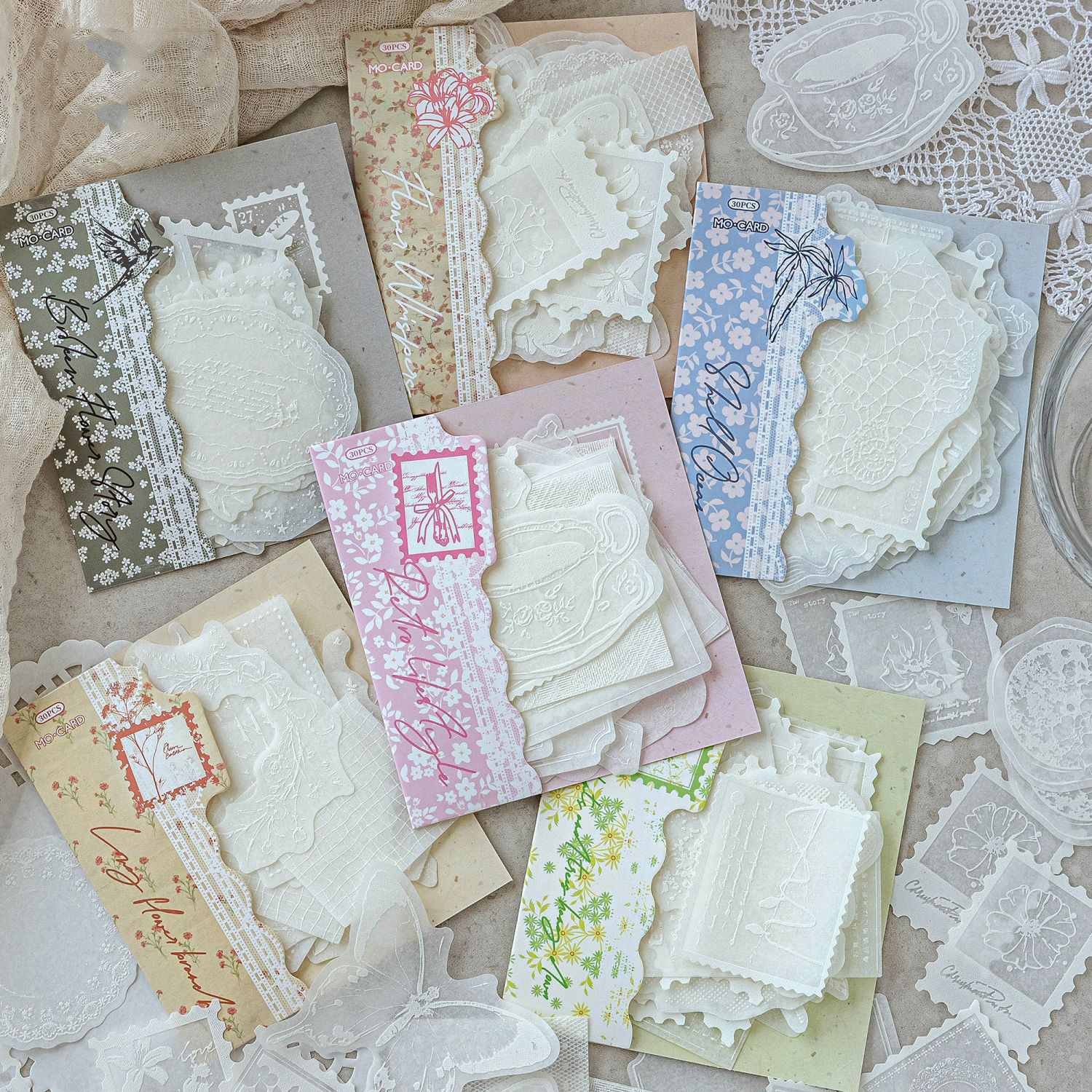 와시 스티커 - 화이트 미스트 손글씨 편지 시리즈 빈티지 테두리 스탬프