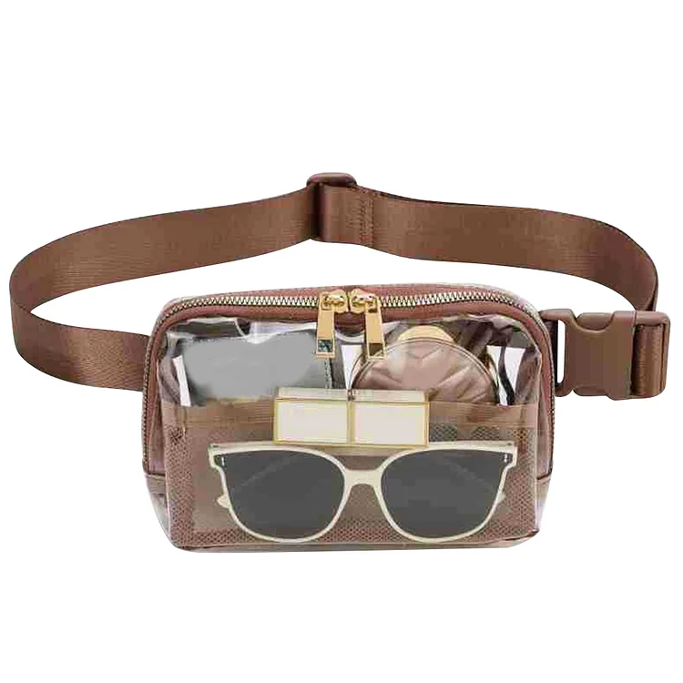 Women Sling Waist Pack Transparent Chest Bag Casual Travel Hiking Bag (Brown)