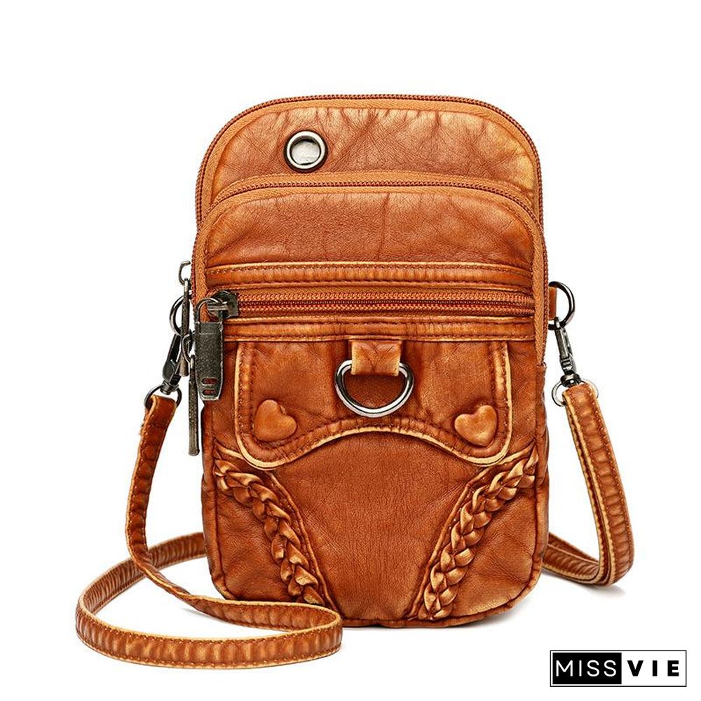 Retro Soft Women Zipper Shoulder Bag