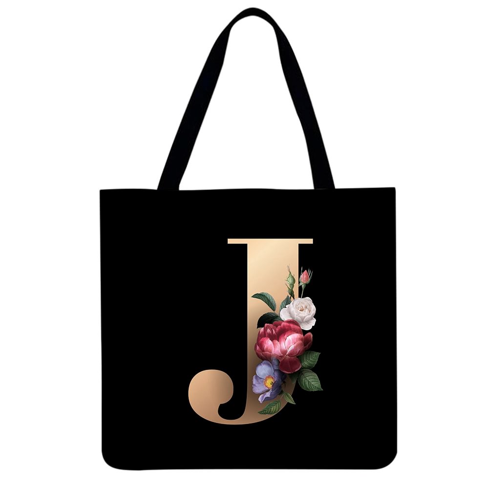 Alphabet flowers Printed Shoulder Shopping Bag Casual Large Tote Handbag J