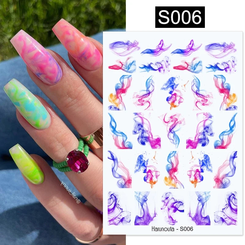Harunouta Slider Design 3D Black People Silhouettes Blooming Nail Stickers Gold Bronzing Leaf Flower Nail Foils Decoration-Nail Inspo