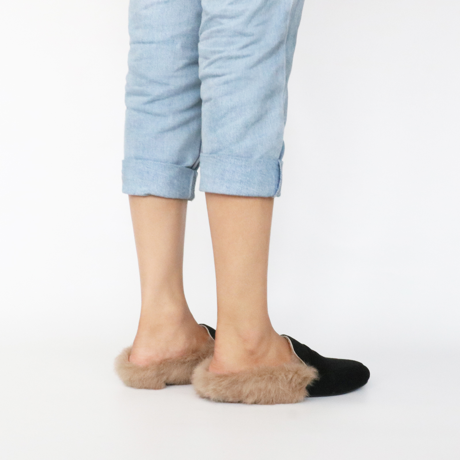 Backless Rabbit Fur Slippers Suede Mules Shoes-vocosishoes