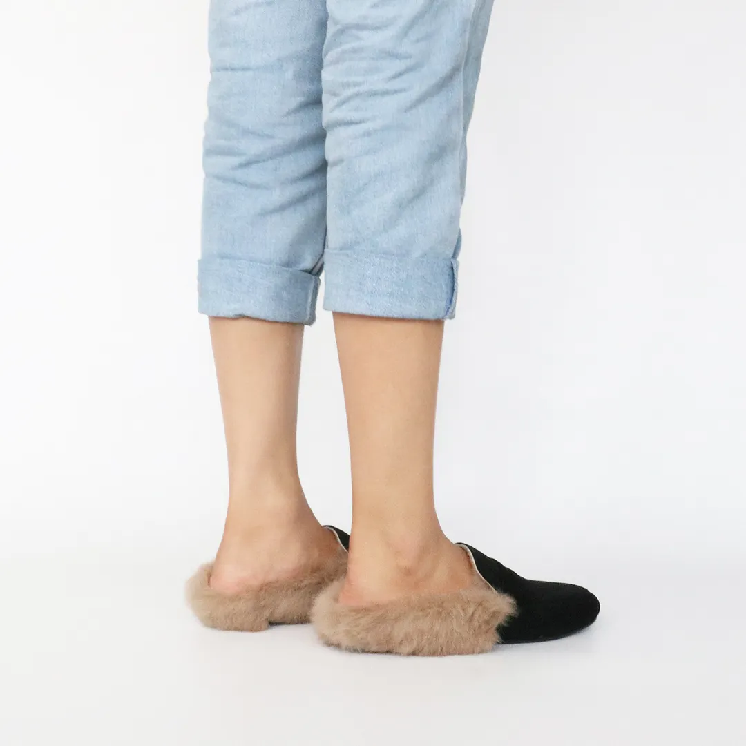 Backless Rabbit Fur Slippers Suede Mules Shoes-vocosishoes