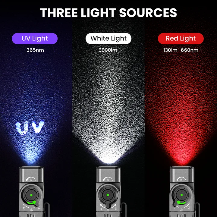 ST2 3-in-1 Work Light 3000LM with UV & Red Light, 90° Swivel