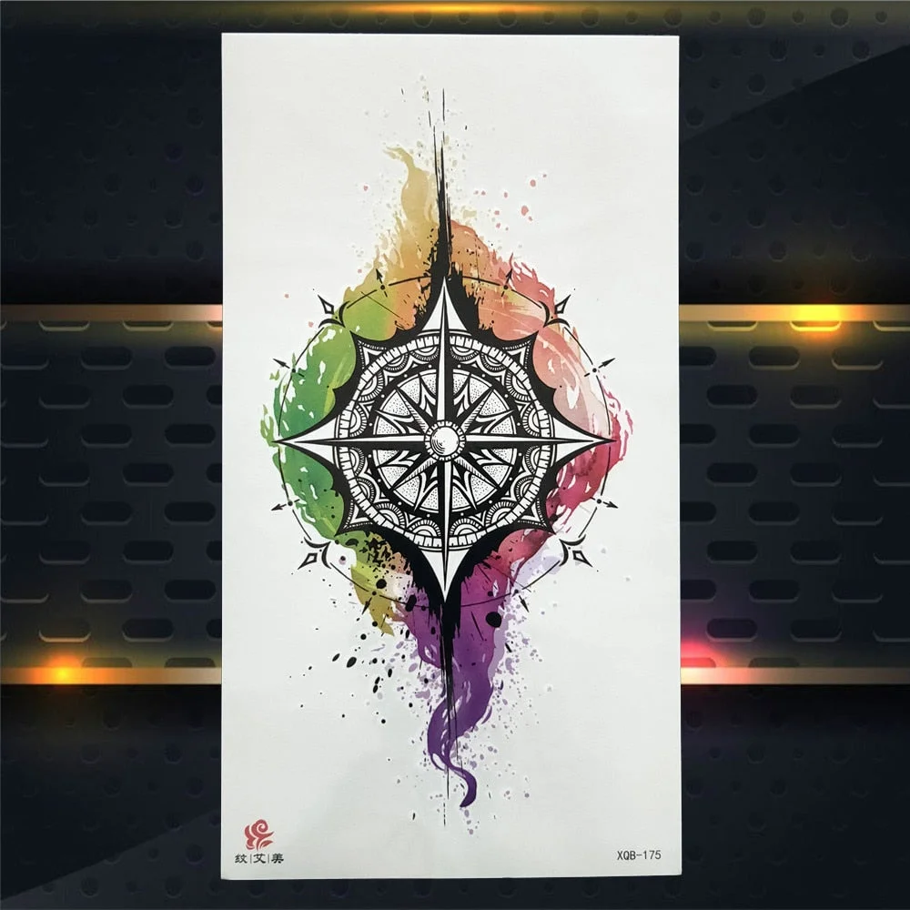 Tribal Dreamcatcher Fake Temporary Tattoo For Women Men Wolf Henna Feather Tattoos Sticker Watercolor Compass Waterproof Tatoos
