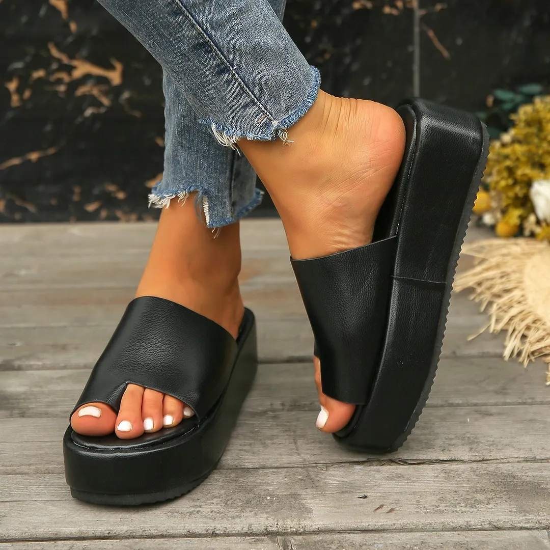 Yyvonne Summer New Women's Shoes Large Fashion Pine Cake Thick-Sleeve Cover Outside Wearing Casual Cool Drag