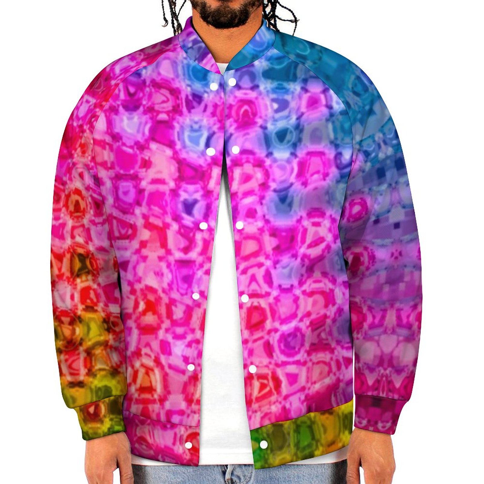 Bootyliscious Liquid Paint Rainbow Revolution Sweatshirt Jacket Mens Casual Lightweight Button Up Bomber Jacket Outwear 2XS-6XL