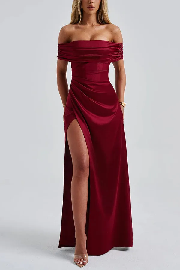 Sexy Off-shoulder Fitted High Slit Elegant Maxi Dress