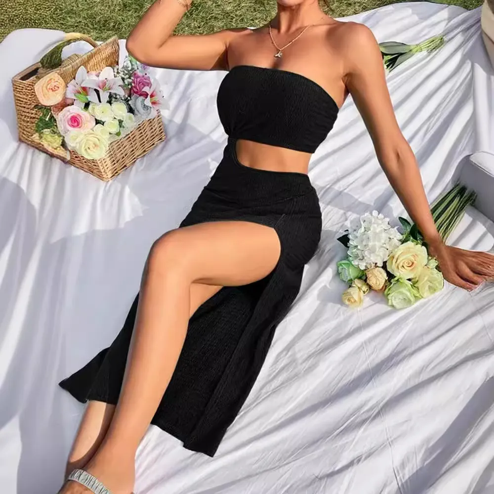 Uveng Uveng Women's Fashion Trend With Chest Empty Side Open Slit Kink Sexy Dress