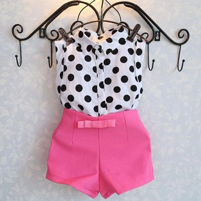 Summer Infant Toddler Girls Baby Kids Polka Dot Shirt Tops Pink Pants Shorts Outfit Sunsuit 1-6Years