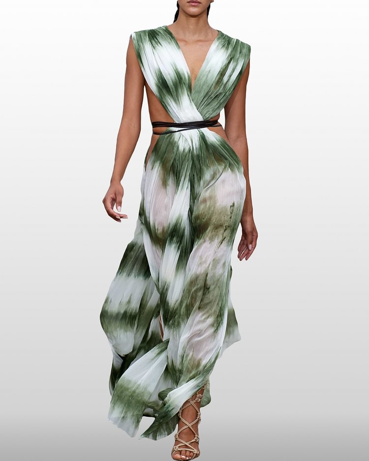 Green Tie Dye Crossover Tie Dress