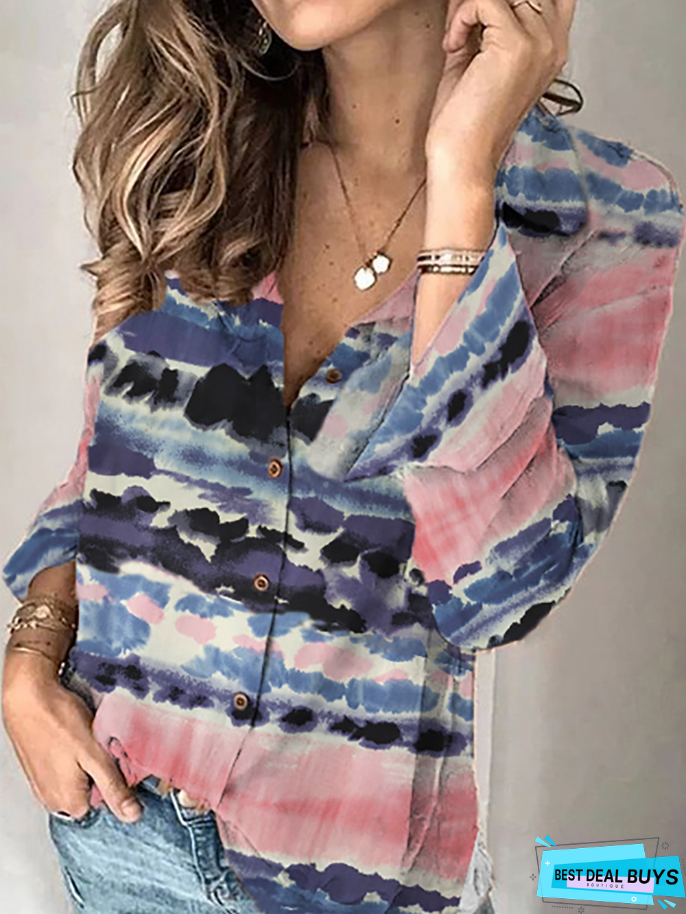 Tie-Dye Casual Tunic Blouse