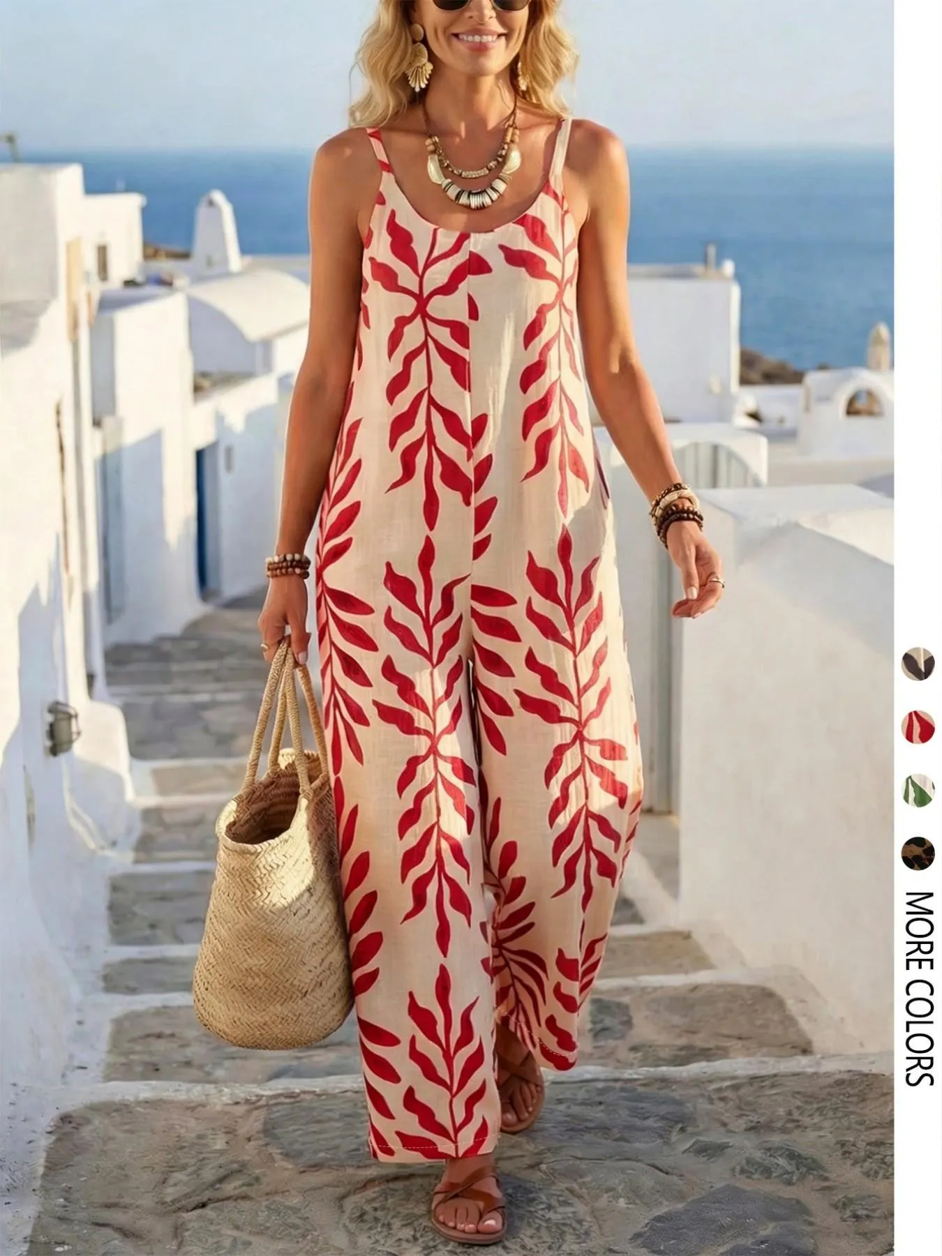 Women's Casual Chic Bohemian Printed Loose One-Piece Jumpsuit, Summer Fashion Sleeveless Jumpsuit, Comfortable and Stylish Boho Overall Women's Casual Chic Bohemian Printed Loose One-Piece Jumpsuit, Summer Fashion Sleeveless Jumpsuit, Comfortable and Stylish Boho Overall
