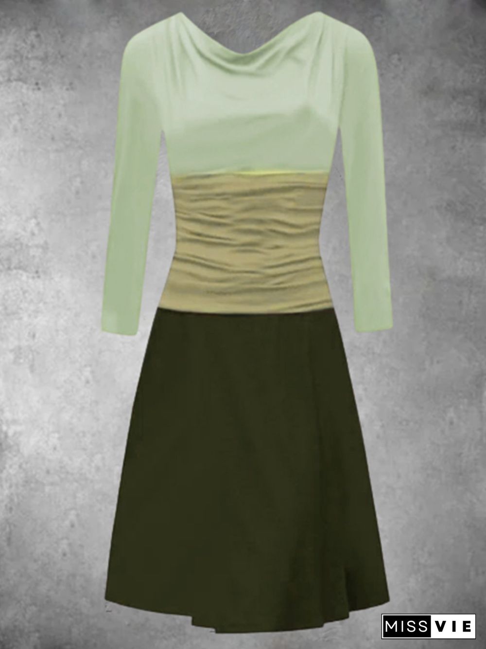 Long Sleeve Color-Block Crew Neck Casual Knitting Dress