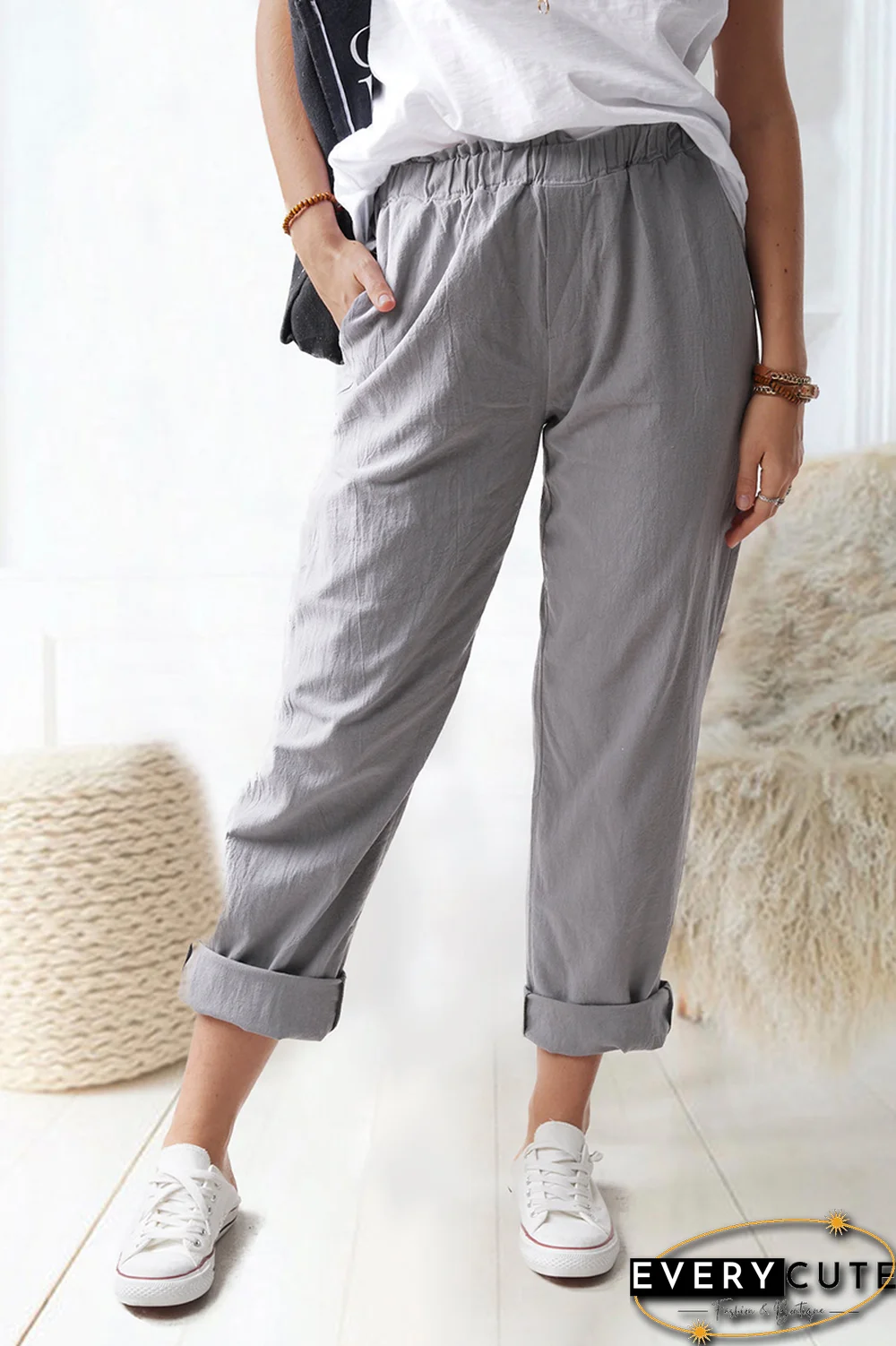 Casual Solid Basic Straight Solid Color Bottoms