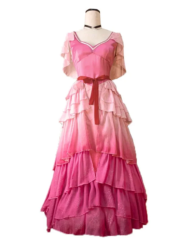 Pink Ruffled Short Sleeve Cute Long Party Dress - Xdressy