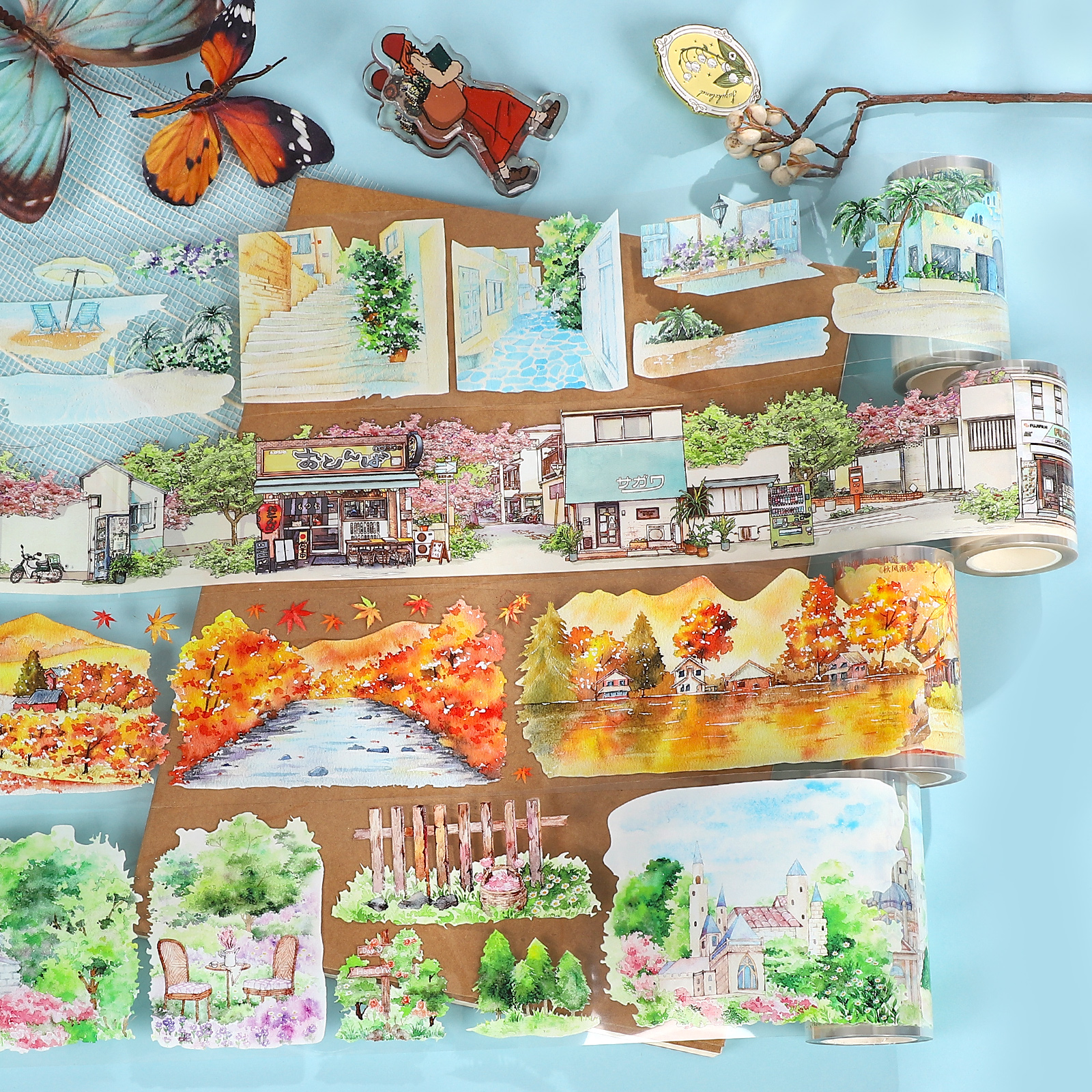 PET 테이프 - 500cm 빈티지 거리 주택 꽃나무 식물 조경