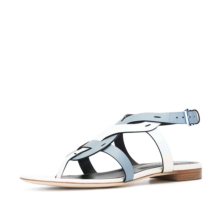 FSJ White and Blue Thong Sandals Trending Flat Summer Sandals |FSJ Shoes