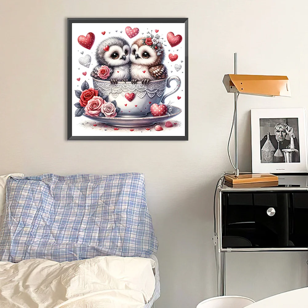 Diamond Painting - Full Round Drill - Love Flower Owl(Canvas|30*30cm)