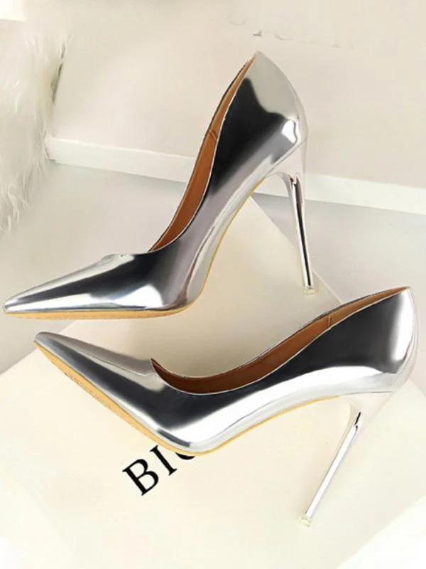 Fashion sexy shallow mouth pointed metal high-heeled shoes