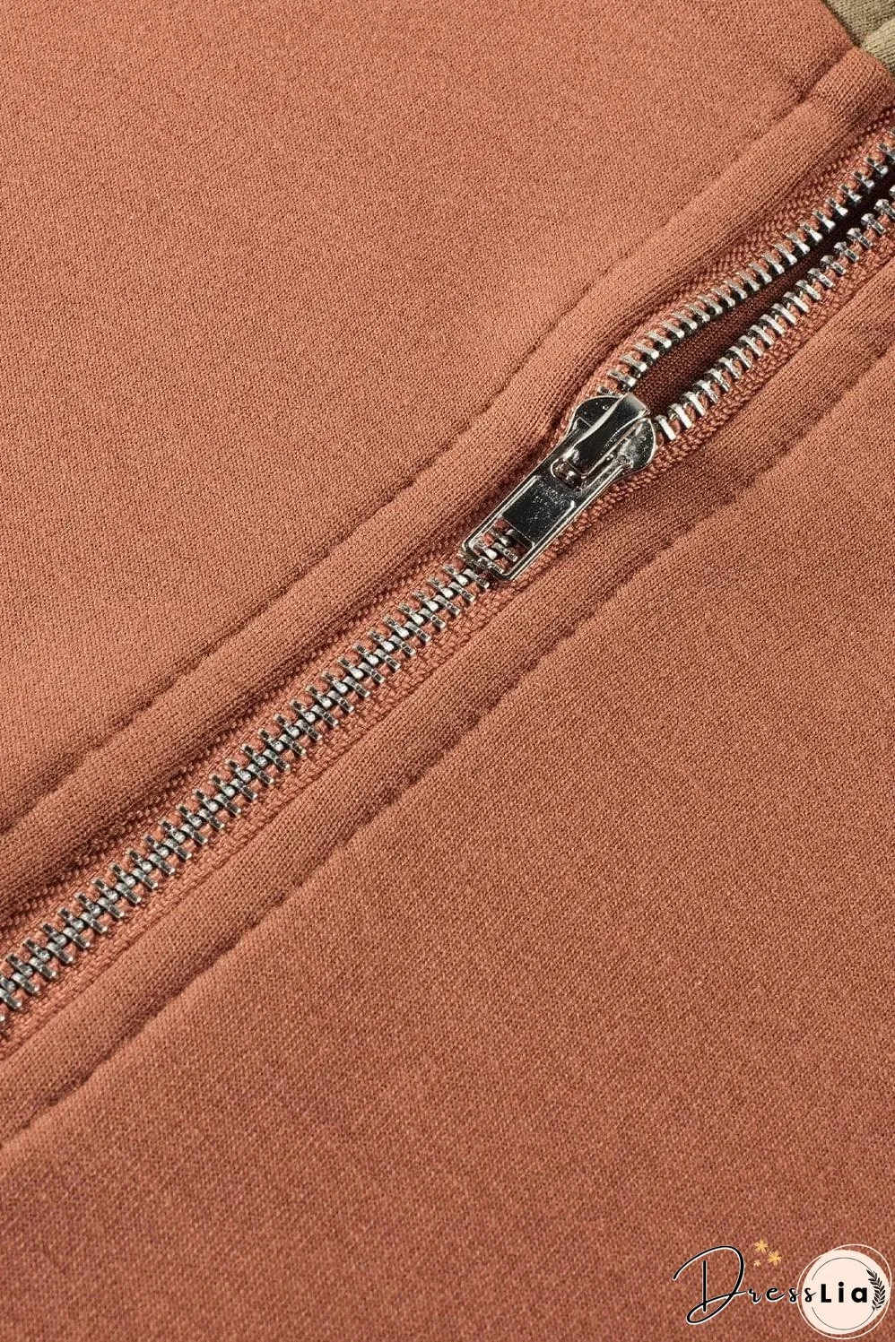 Gold Flame Plus Size Colorblock Exposed Seam Quarter Zip Sweatshirt