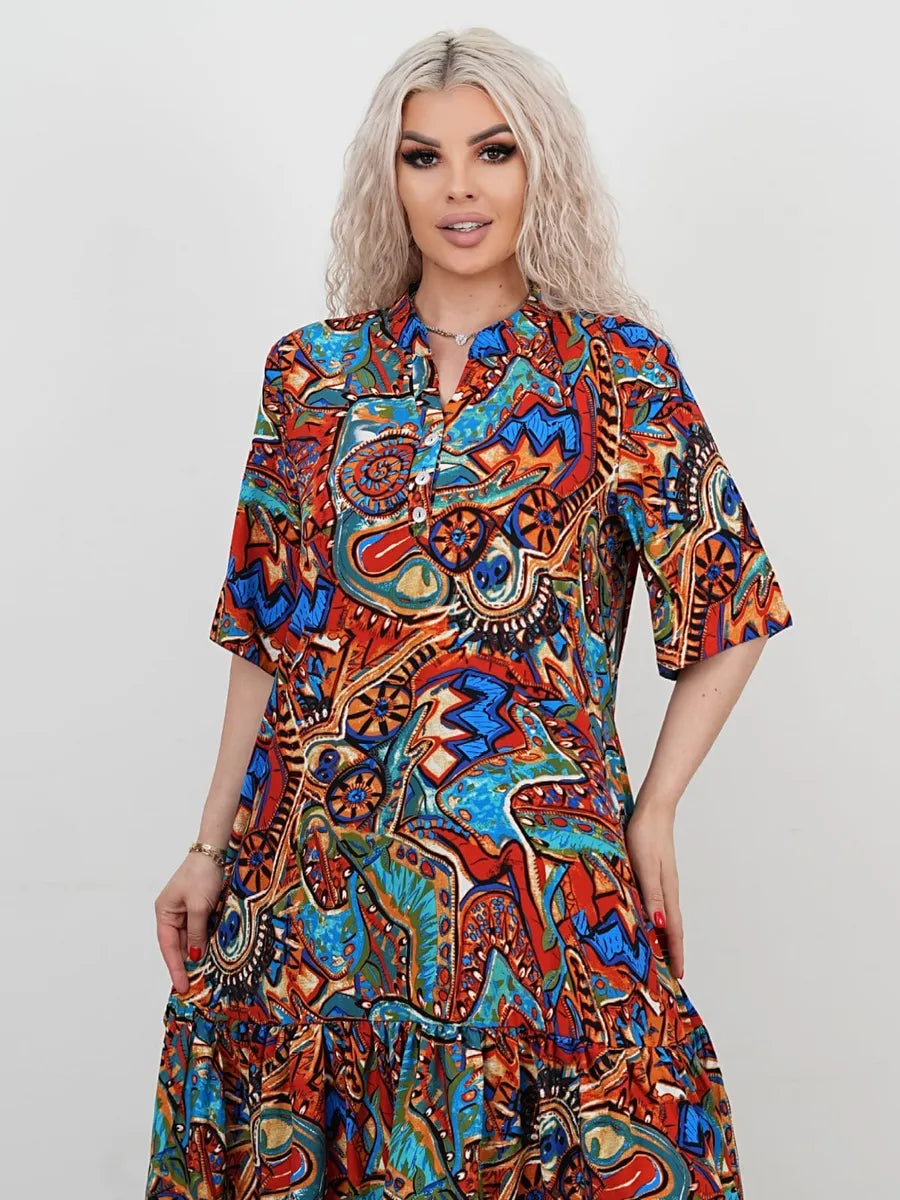 🔥 P-5XL🌈️Vestido estampado étnico, moderno, retro e colorido