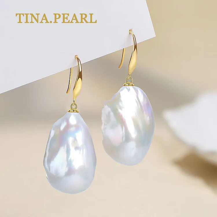 TINA Jewelry Baroque Freshwater Pearl Earrings Fashion Model 925 Silver Shaped Pearl Irregular Personality Beauty Pearl About 13-27mm