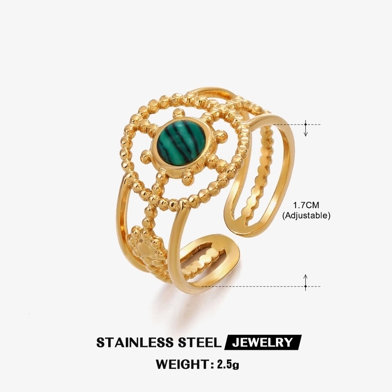 304 Stainless Steel 18K Gold Plated IG Style Plating Inlay Geometric Natural Stone Open Ring