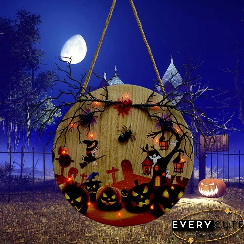 Halloween Theme Wooden Sign With Lights For Home Decoration