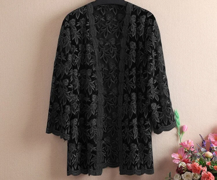 Summer Lace Cardigan Embroidery Women Casual Vintage Jackets Mujer Coat Jaqueta Feminino Casaco De La Big Plus Size 2XL~4XL W184