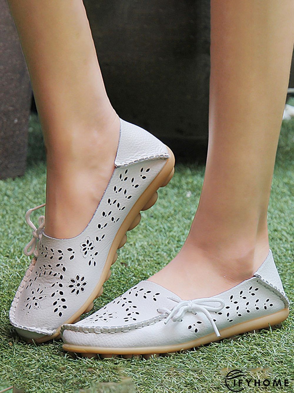 Cowhide Hollow Lace-up Portable Shoes | IFYHOME