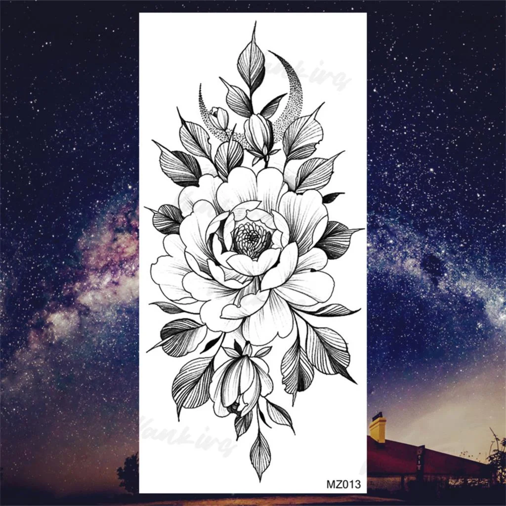 Sdrawing Peony Butterfly Temporary Butterfly Tattoos For Women Girls Realistic Snake Sun Fake Tattoo Sticker Leg Body Tatoos