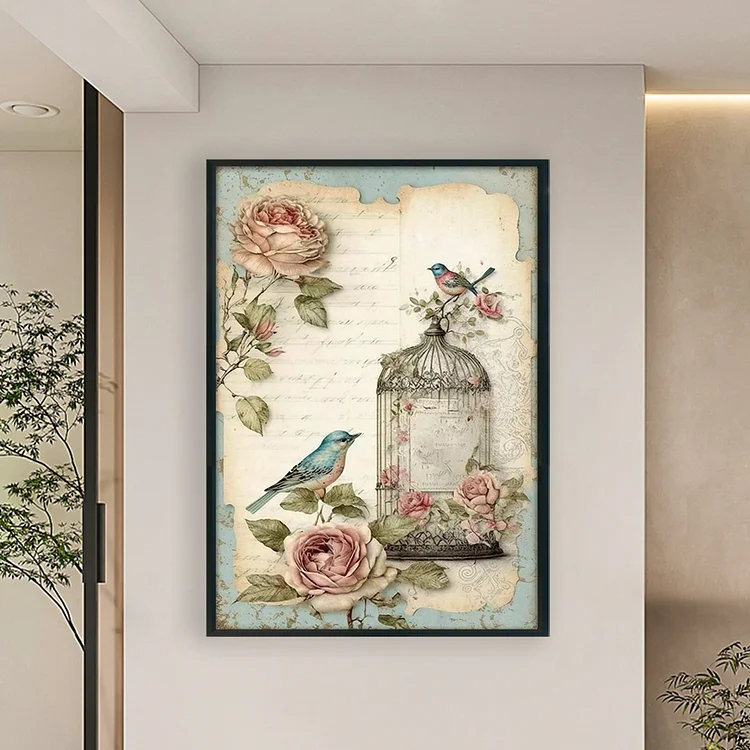 Retro Poster - Bird And Peony Cage 11CT(40*60CM) Stamped Cross Stitch