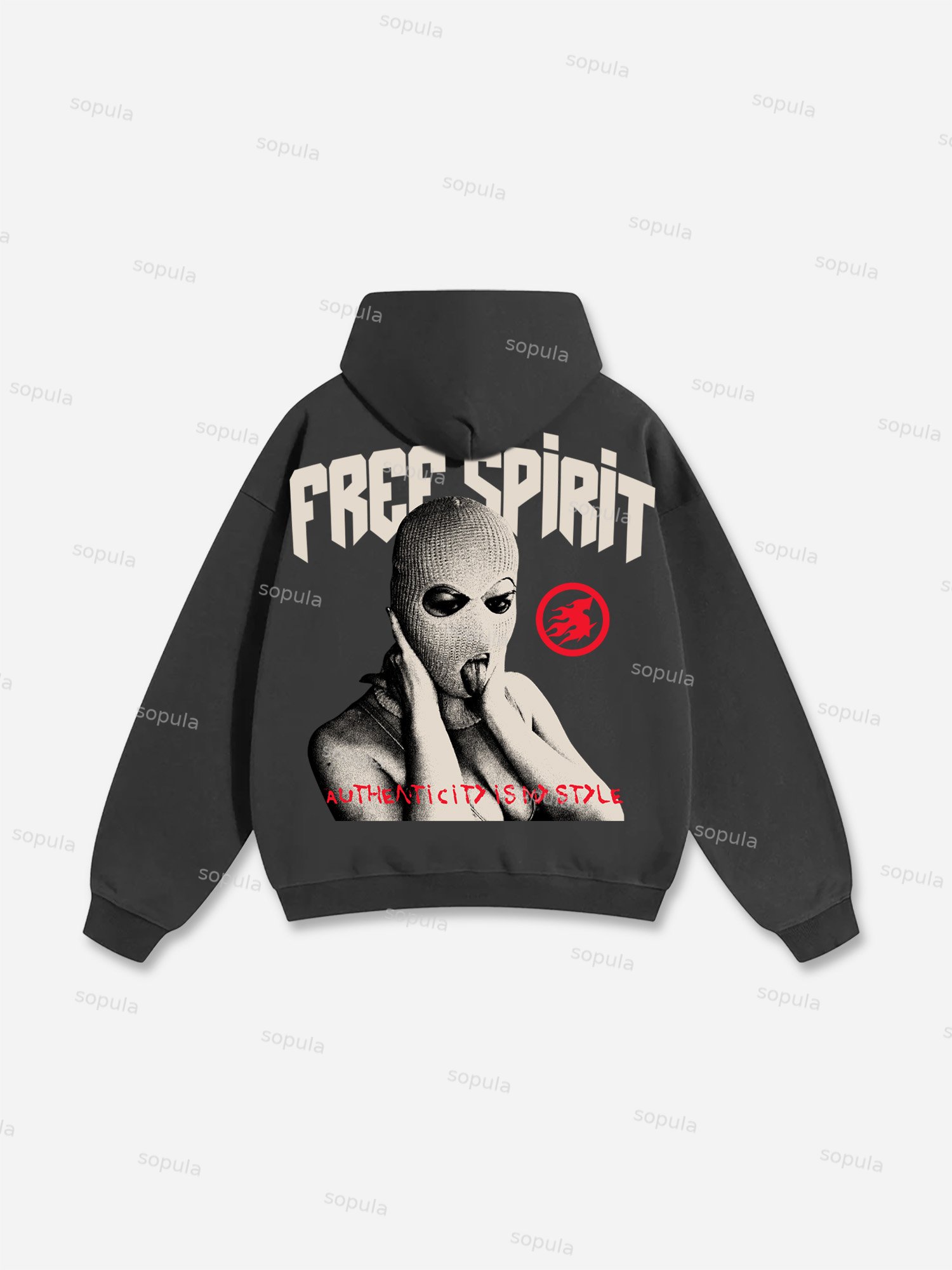 Free Spirit Mask Lips Graphic Cotton Hoodie - SOPULA