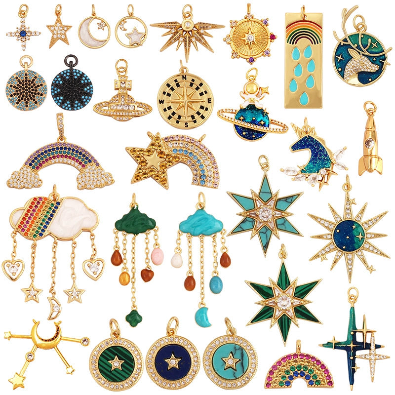 1 Piece 15 * 21mm 18 * 23mm 9*16mm Copper Zircon Sun Star Lightning Pendant Jewelry Accessories