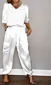 Women's Smooth Satin Half-sleeved Top and Pant Two-piece Suit