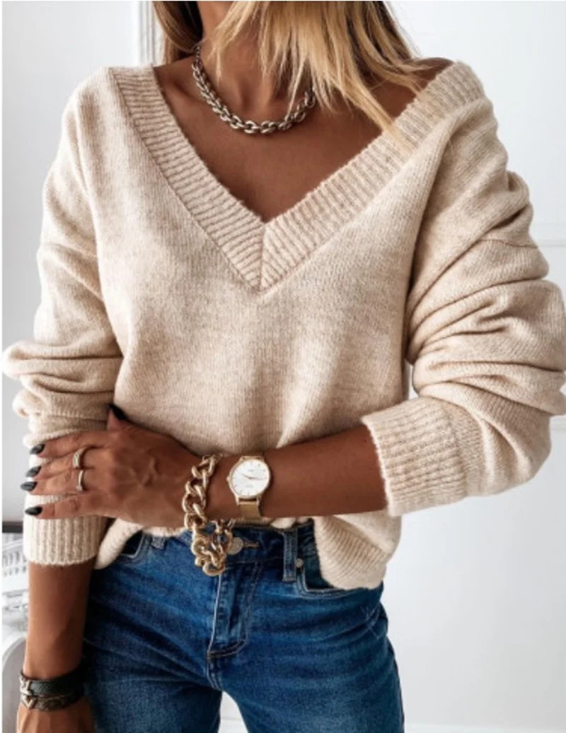 Wongn Wongn Fall / Winter 2023 Women's Long-Sleeved V-Neck Loose Knit Pullover