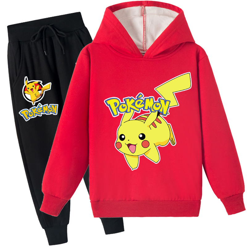 Mayoulove Pikachu Kids Plus Fleece Hoodie and Trousers Set - Adorable and Warm Clothing for Pikachu Fans - Perfect for Boys and Girls Aged 2-10.-Mayoulove