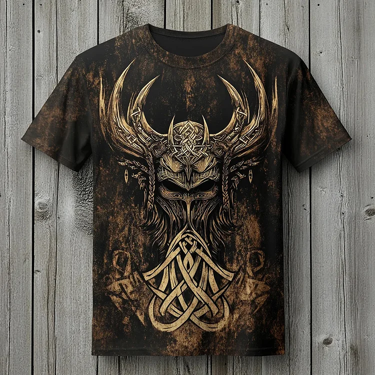 Men's Retro Viking Odin Berserker Totem Print T-shirt