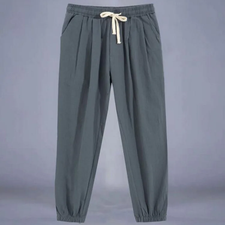 Men's Vintage Elastic Waist Pocket Casual Cotton Linen Pants