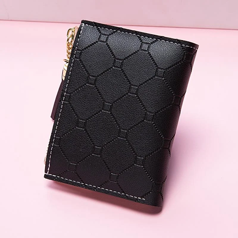 Women's Small Wallet Short Zipper Folding Color Matching Embossed Women's Wallet