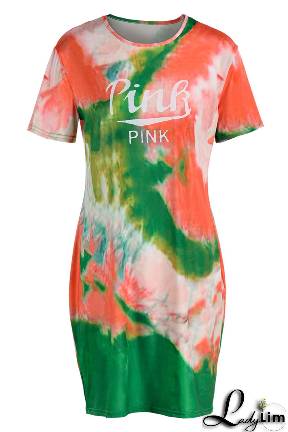 Purple Fashion Casual Letter Print Tie-dye O Neck Short Sleeve Dress Dresses