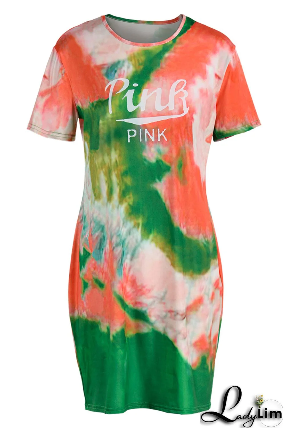 Purple Fashion Casual Letter Print Tie-dye O Neck Short Sleeve Dress Dresses