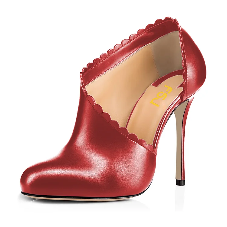 Women's Red Low Cut Booties Stiletto Heel Round Toe Ankle Boots |FSJ Shoes