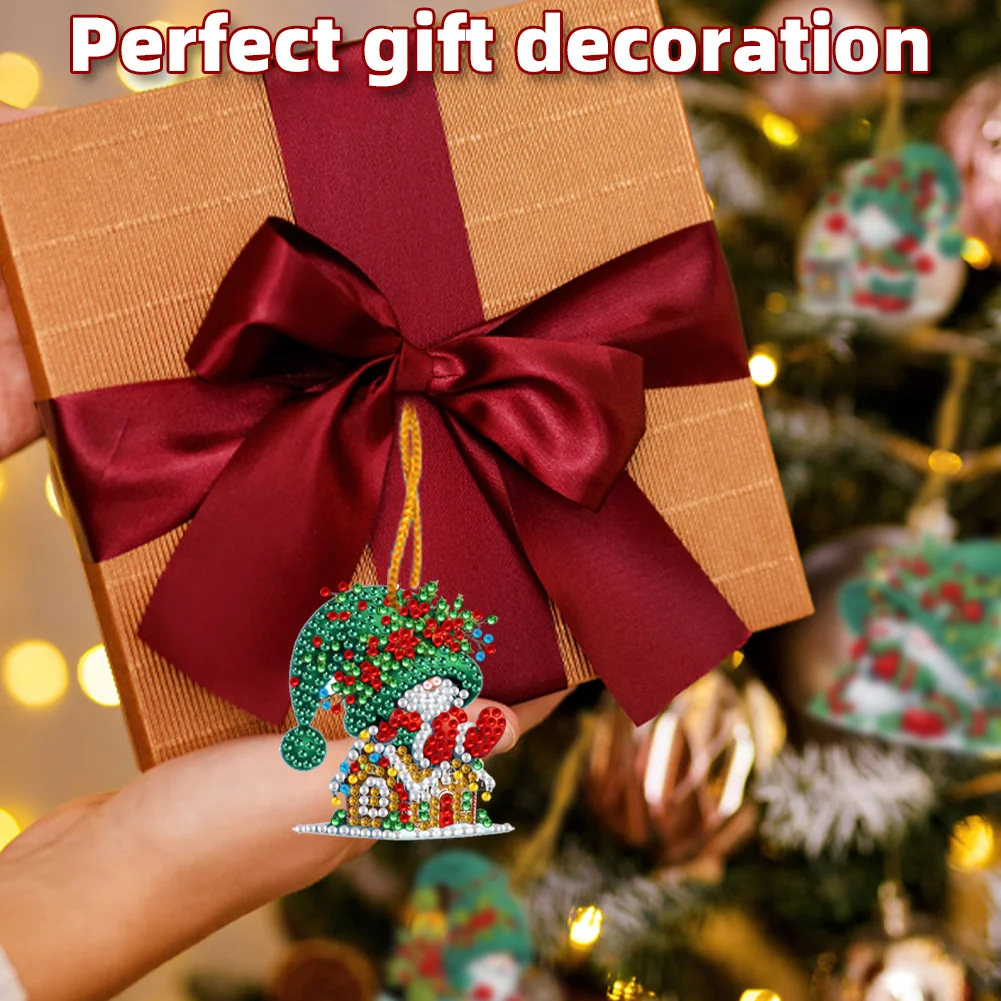 6pcs Xmas Gnome 2D Flat DIY Diamond Painting Art Pendant Wall Door Decoration