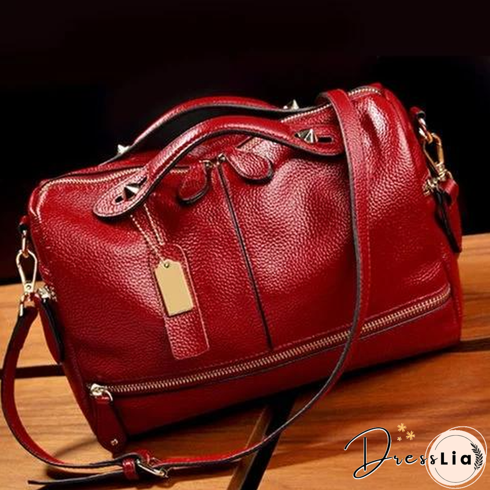 Cowhide PU Leather Handbag Multi Pockets Crossbody Bag