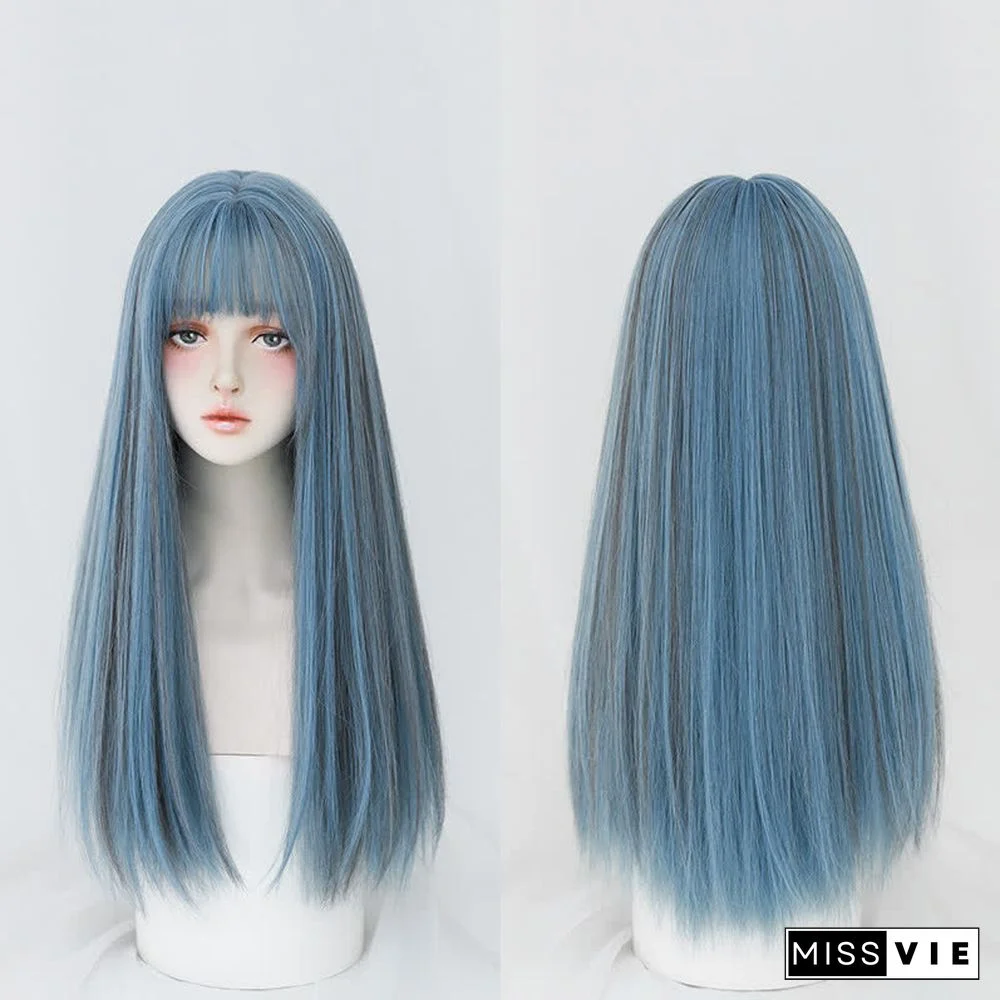 Long Straight Wig With Neat Bangs